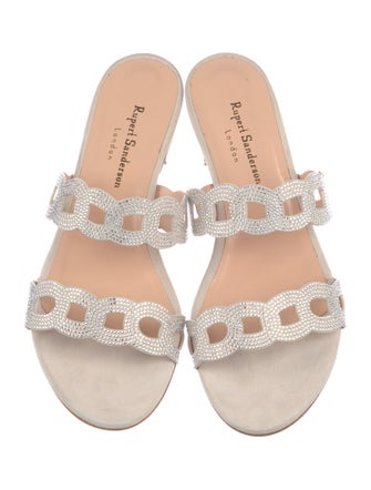 Rupert Sanderson Leather Crystal Embellishments Slides