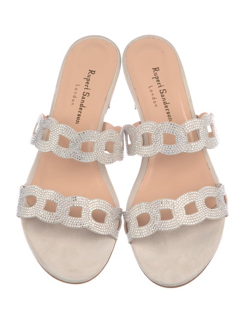 Rupert Sanderson Leather Crystal Embellishments Slides