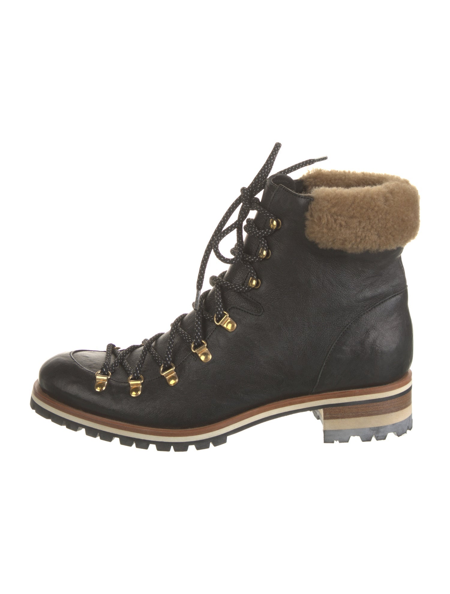 Rupert Sanderson Leather Faux Fur Trim Hiking Boots