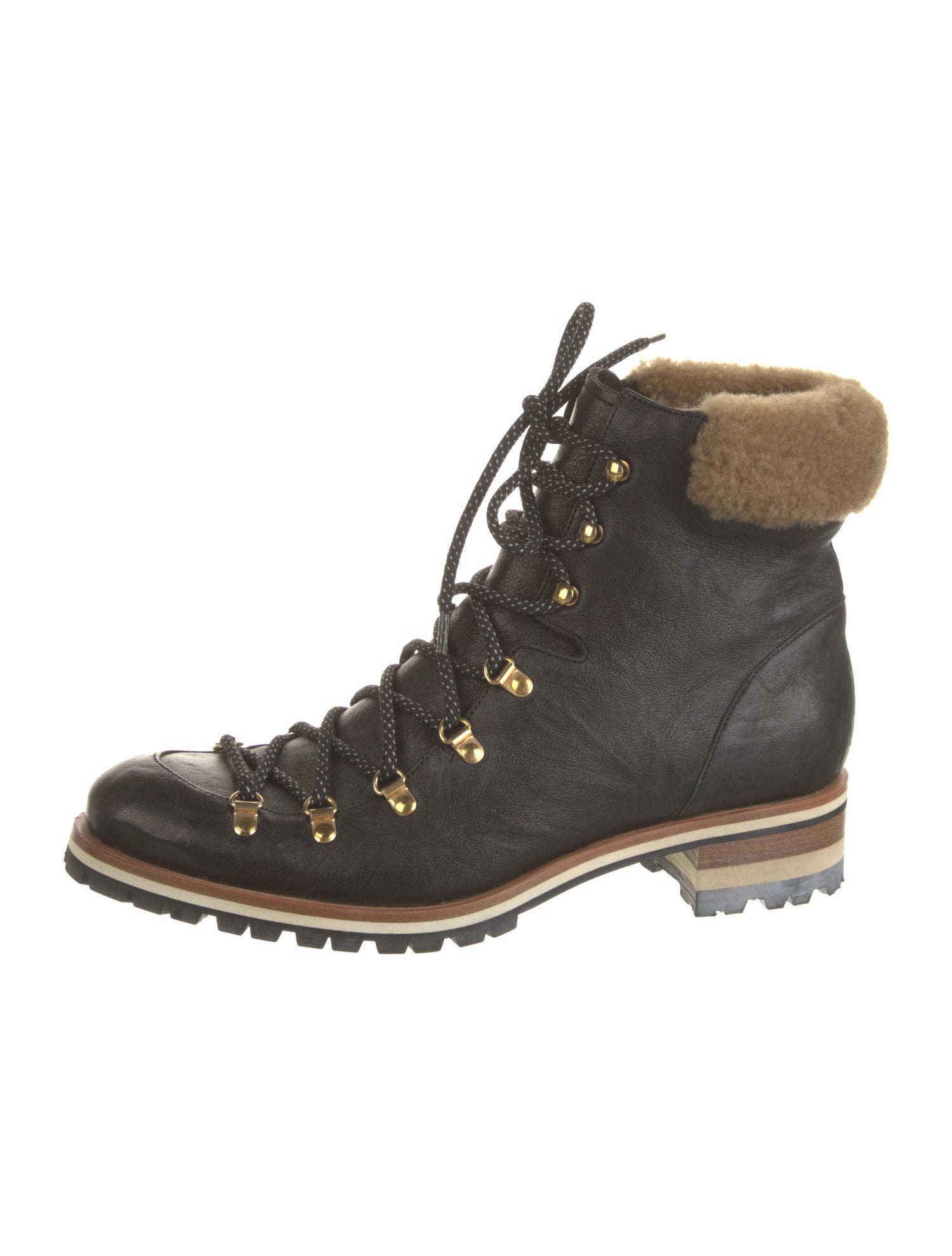 Rupert Sanderson Leather Faux Fur Trim Hiking Boots