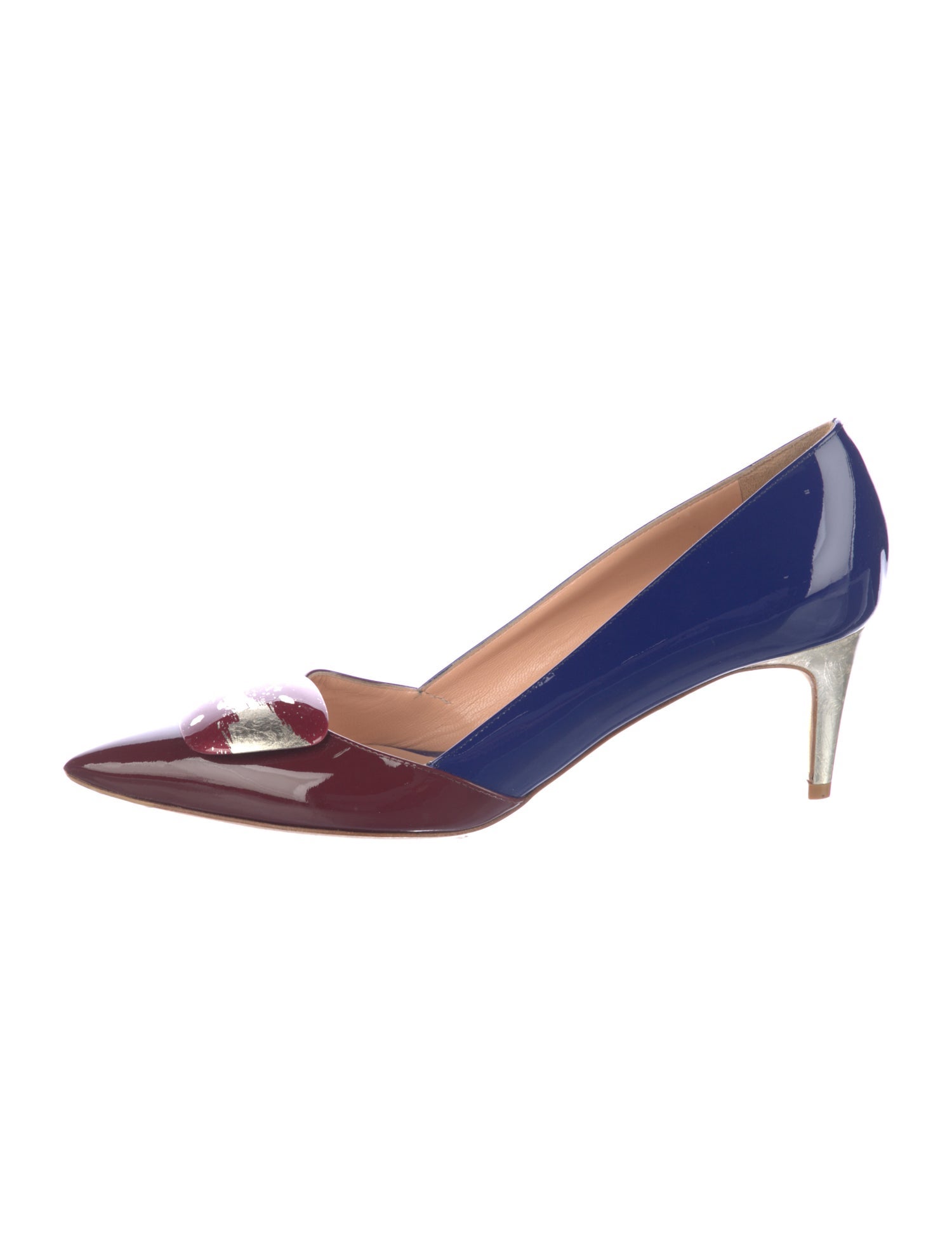 Rupert Sanderson Patent Leather Colorblock Pattern D'Orsay Pumps