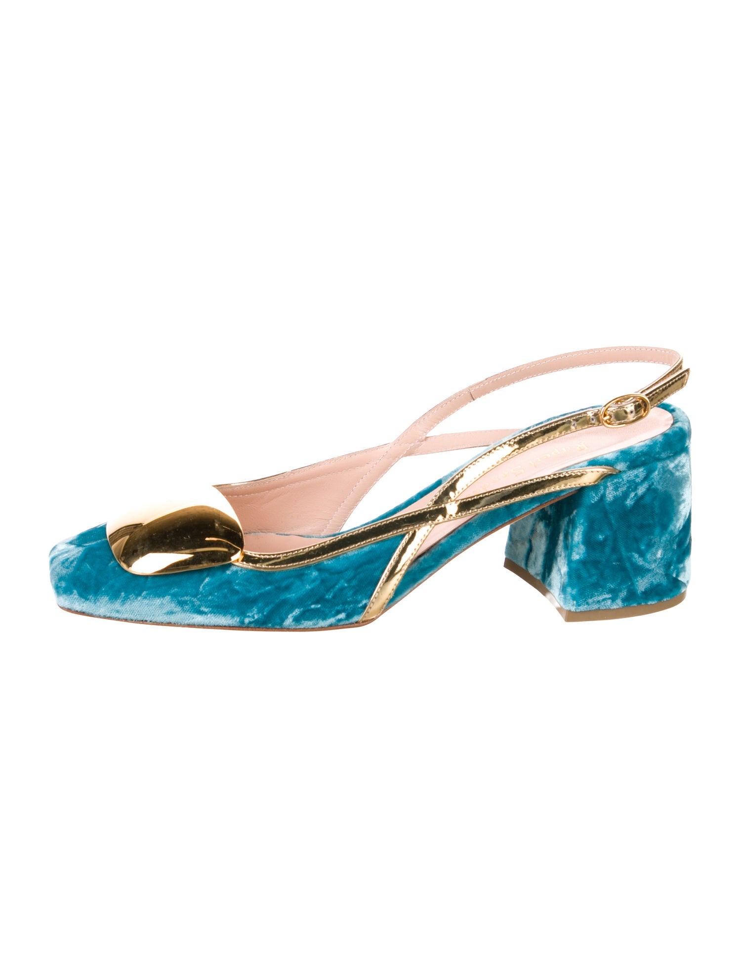 Rupert Sanderson Velvet Colorblock Pattern Slingback Pumps