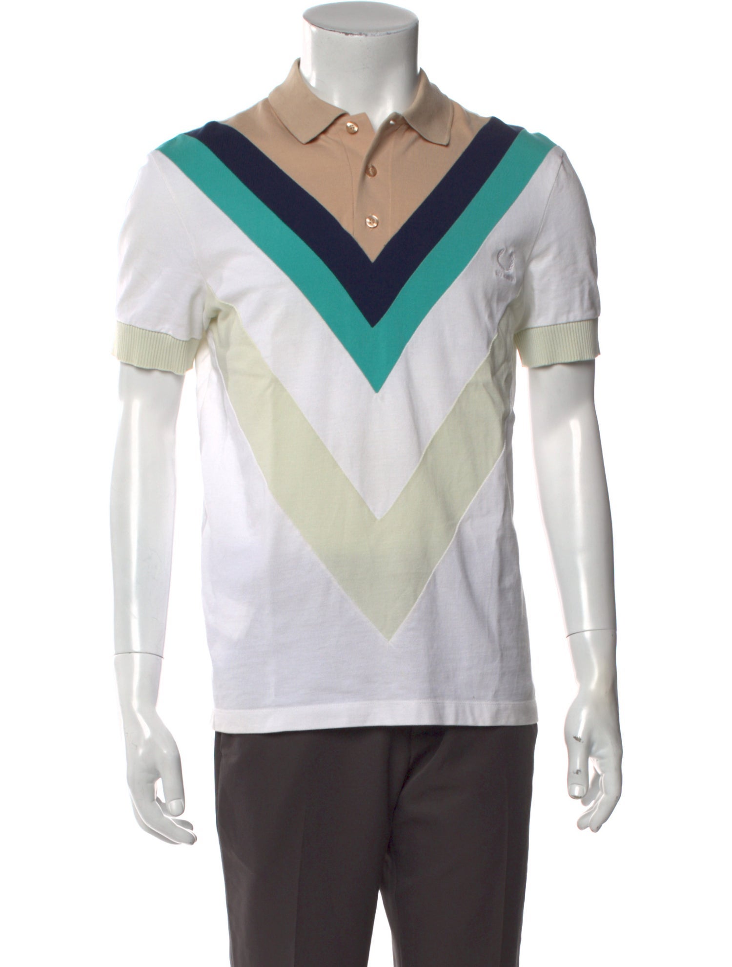 Raf Simons x Fred Perry Colorblock Pattern V-Neck Polo Shirt