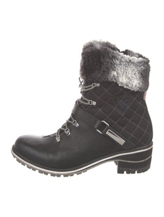 ROSSIGNOL Leather Fur Trim Combat Boots
