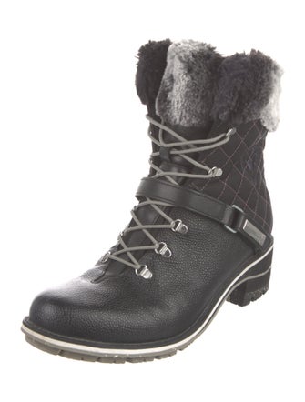 ROSSIGNOL Leather Fur Trim Combat Boots