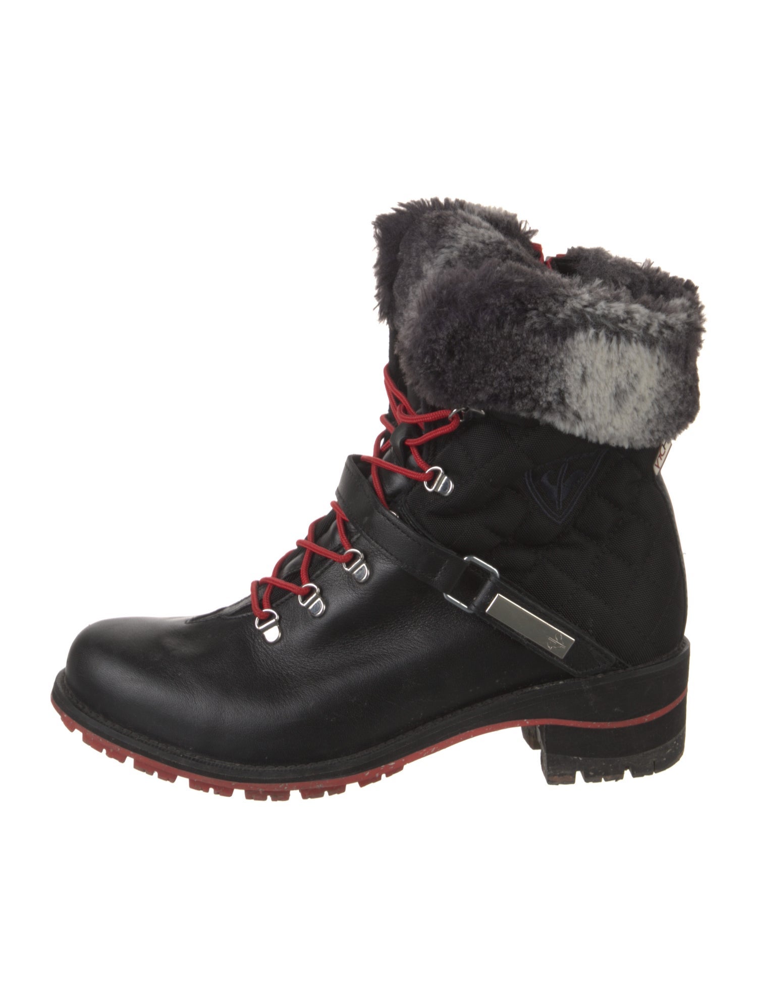 ROSSIGNOL Leather Fur Trim Combat Boots