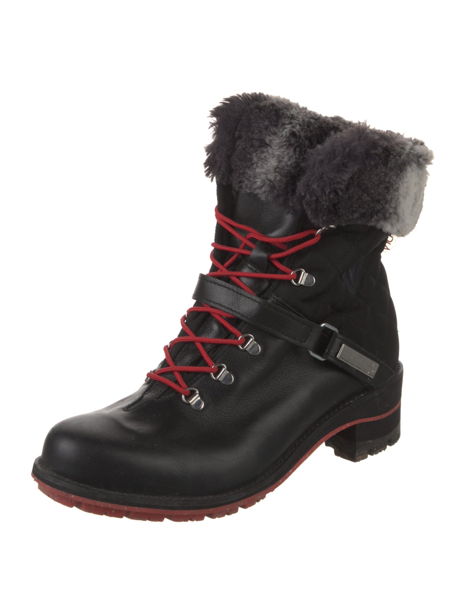 ROSSIGNOL Leather Fur Trim Combat Boots