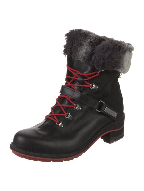 ROSSIGNOL Leather Fur Trim Combat Boots