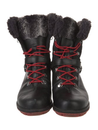 ROSSIGNOL Leather Fur Trim Combat Boots