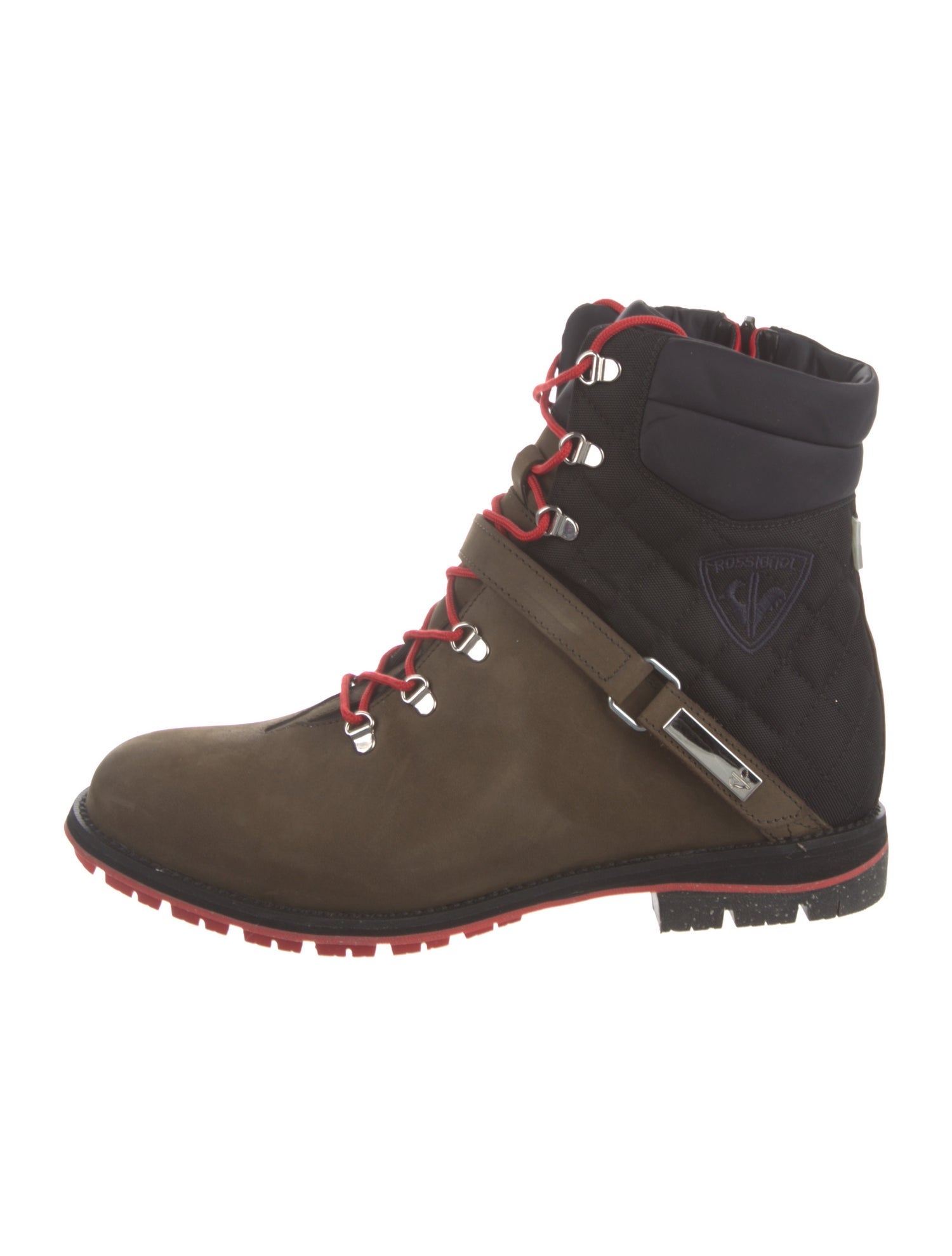 ROSSIGNOL Leather Colorblock Pattern Combat Boots