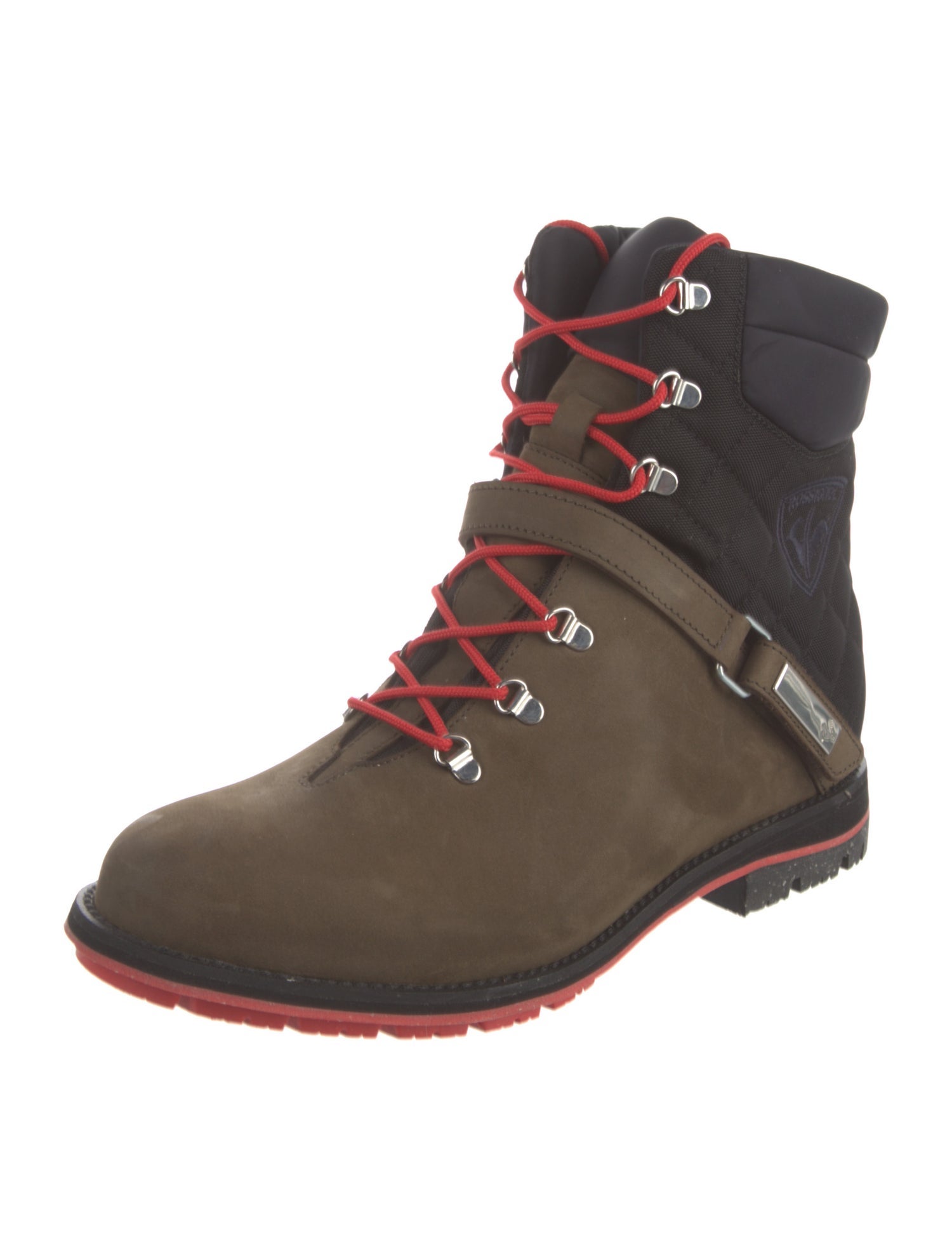 ROSSIGNOL Leather Colorblock Pattern Combat Boots