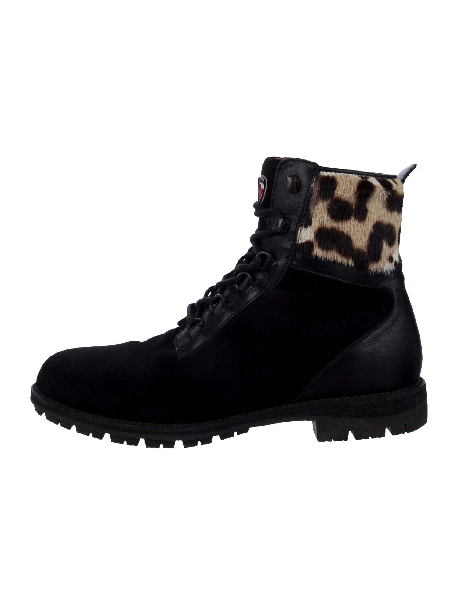 ROSSIGNOL Suede Animal Print Combat Boots