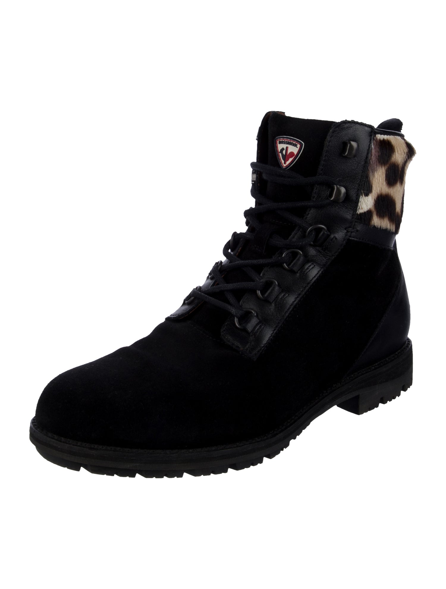 ROSSIGNOL Suede Animal Print Combat Boots