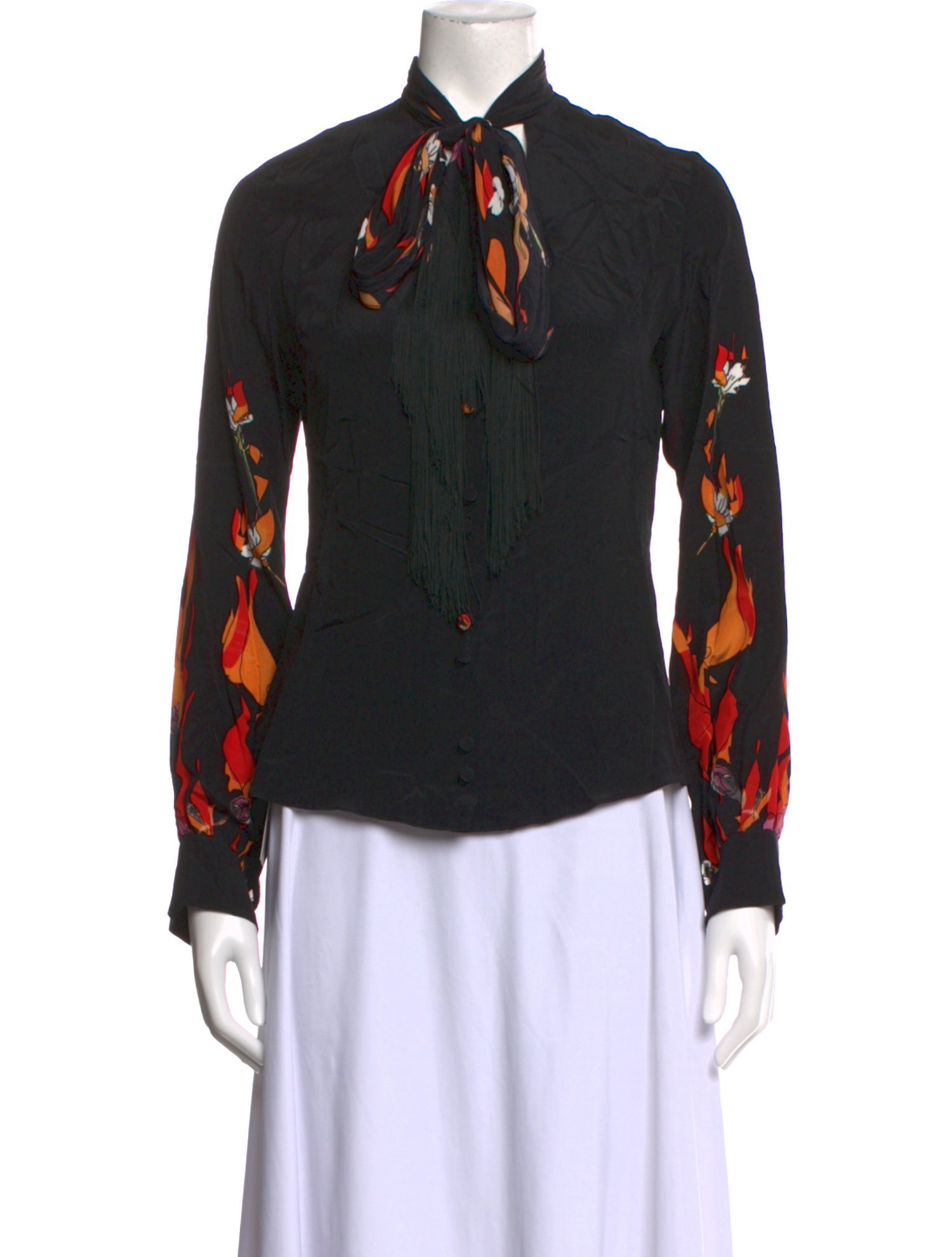 Rockins Silk Graphic Print Button-Up Top