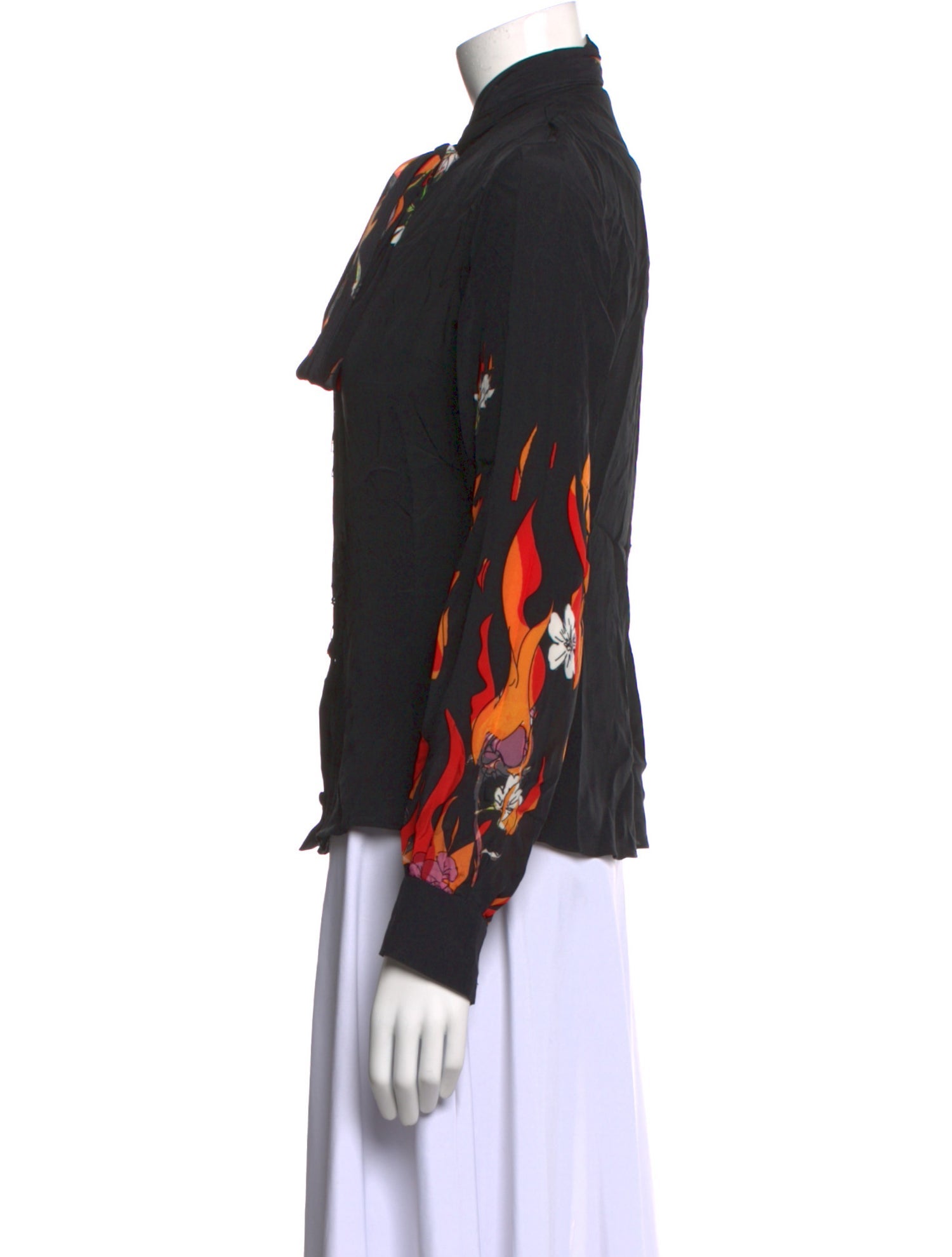 Rockins Silk Graphic Print Button-Up Top
