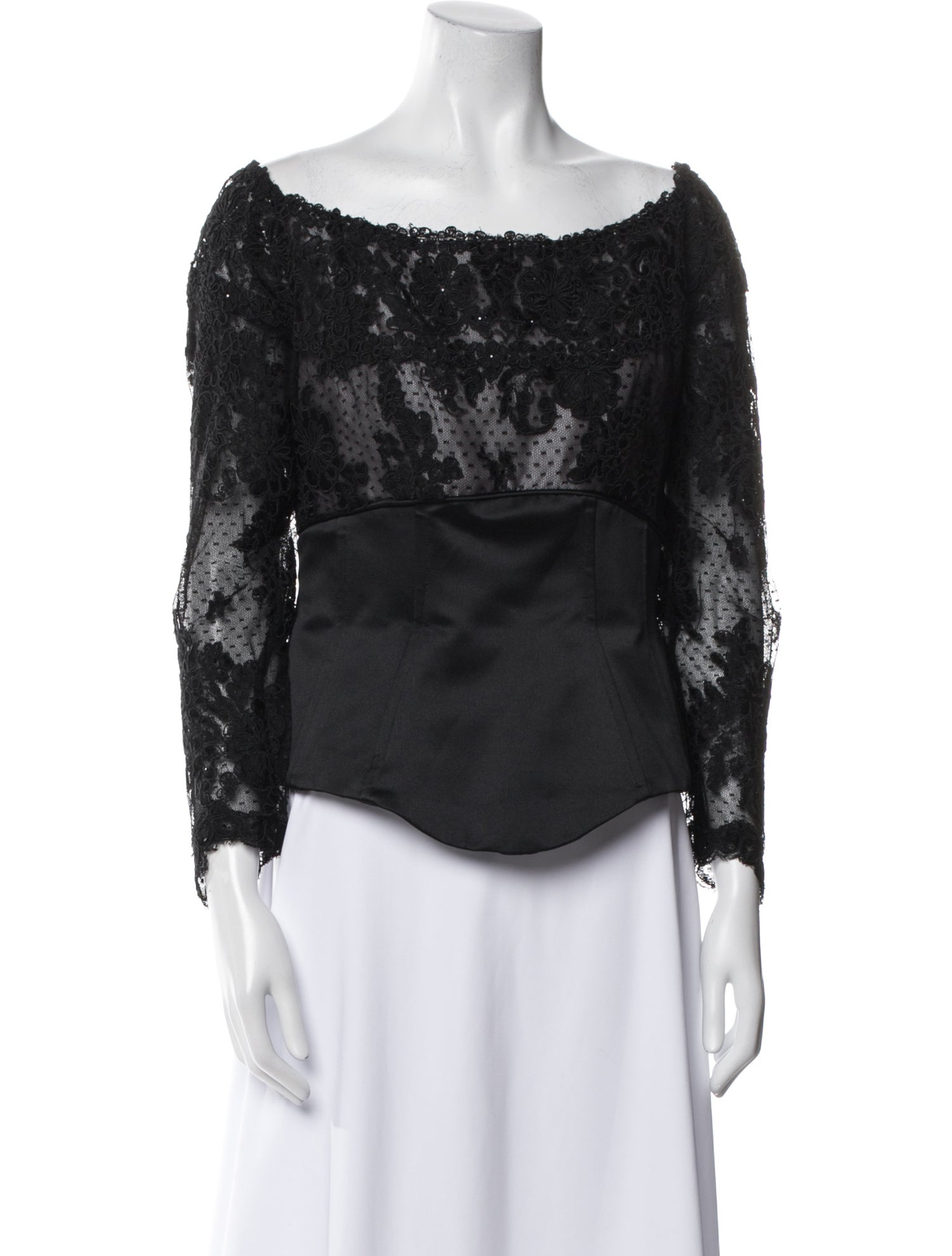 Rose Taft Lace Pattern Bateau Neckline Blouse