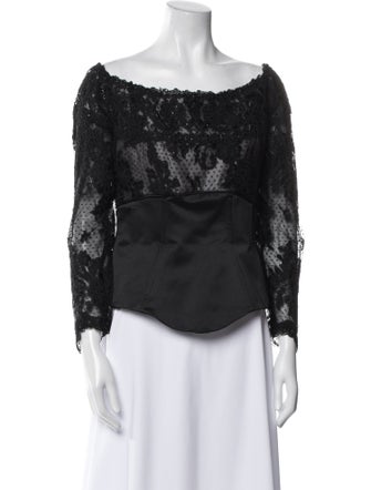 Rose Taft Lace Pattern Bateau Neckline Blouse