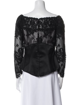 Rose Taft Lace Pattern Bateau Neckline Blouse