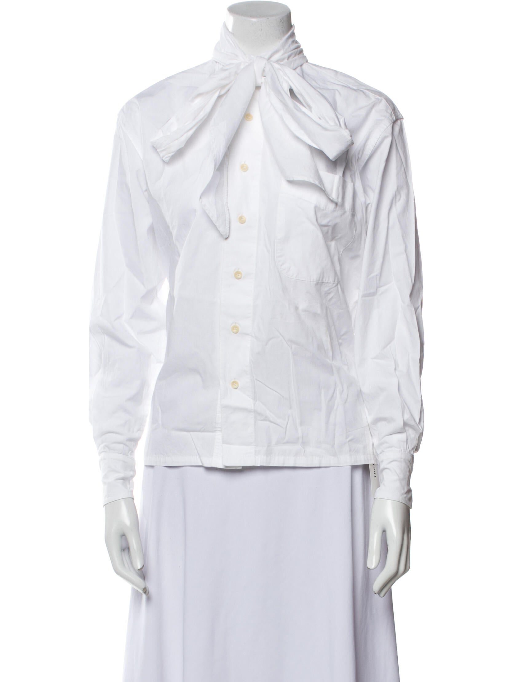 RTH Tie Neck Long Sleeve Button-Up Top