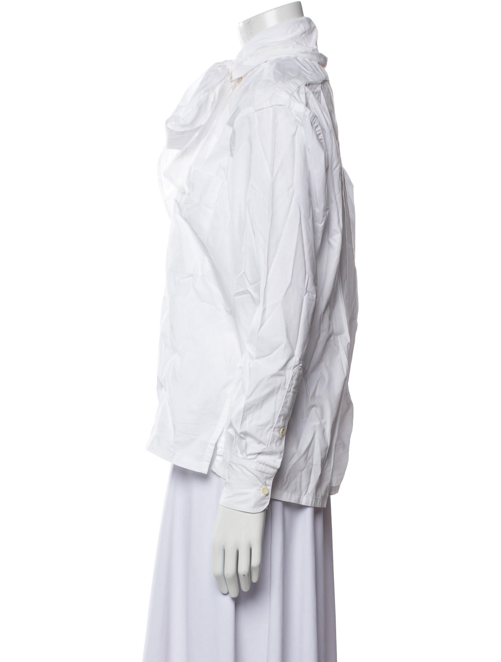 RTH Tie Neck Long Sleeve Button-Up Top