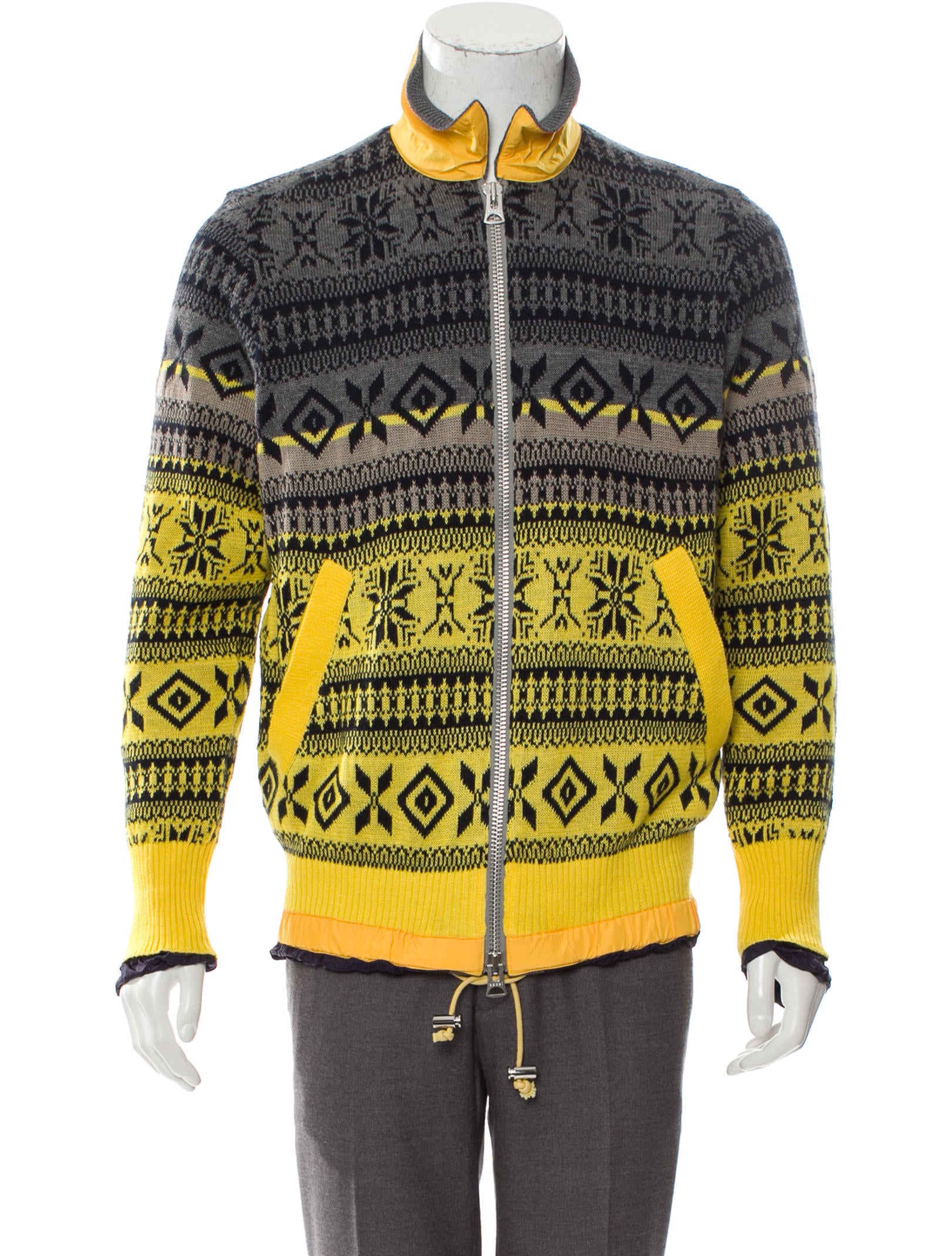 sacai サカイ 19AW Fair Isle Pullover Sacai Fair Isle Zip-Up Sweater w/ Tags - Yellow Sweaters
