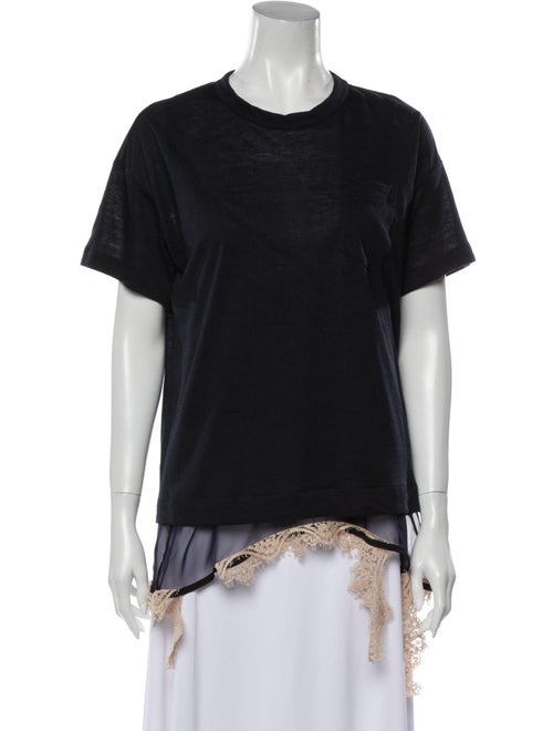 Sacai Linen Crew Neck T-Shirt Blue