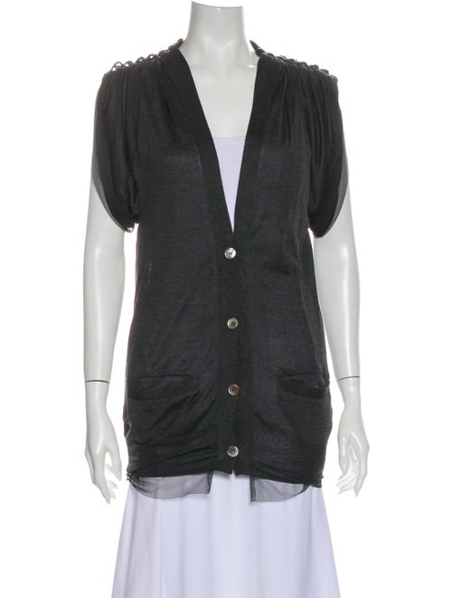 Sacai Silk V-Neck Button-Up Top Grey