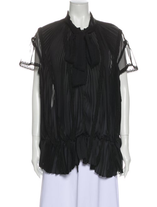 Sacai Mock Neck Short Sleeve Blouse Black