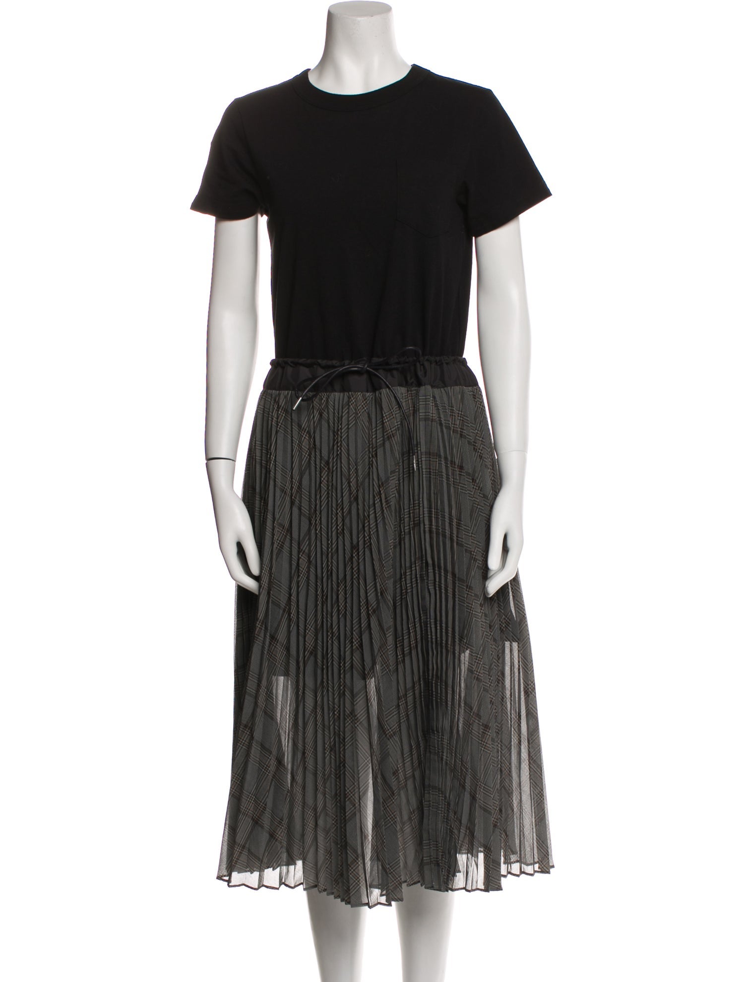 Sacai Plaid Print Midi Length Dress