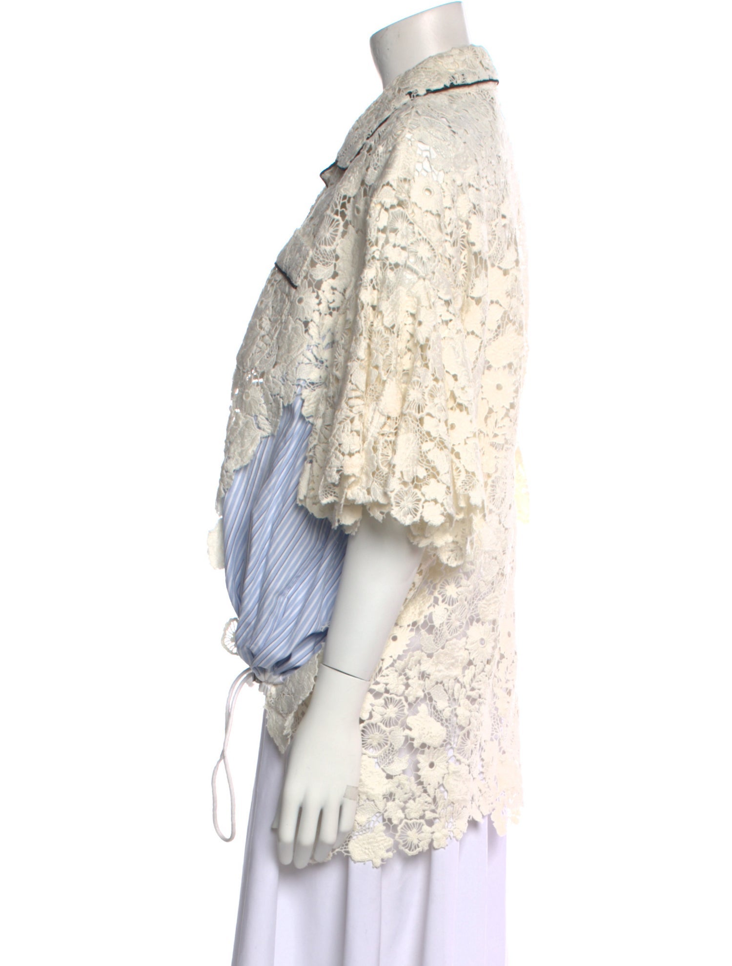 Sacai Lace Pattern Three-Quarter Sleeve Button-Up Top