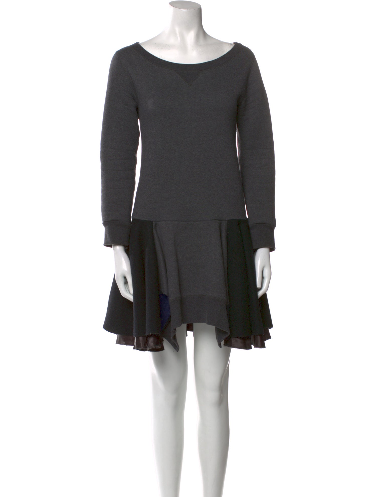 Sacai Bateau Neckline Mini Dress - Grey Dresses, Clothing