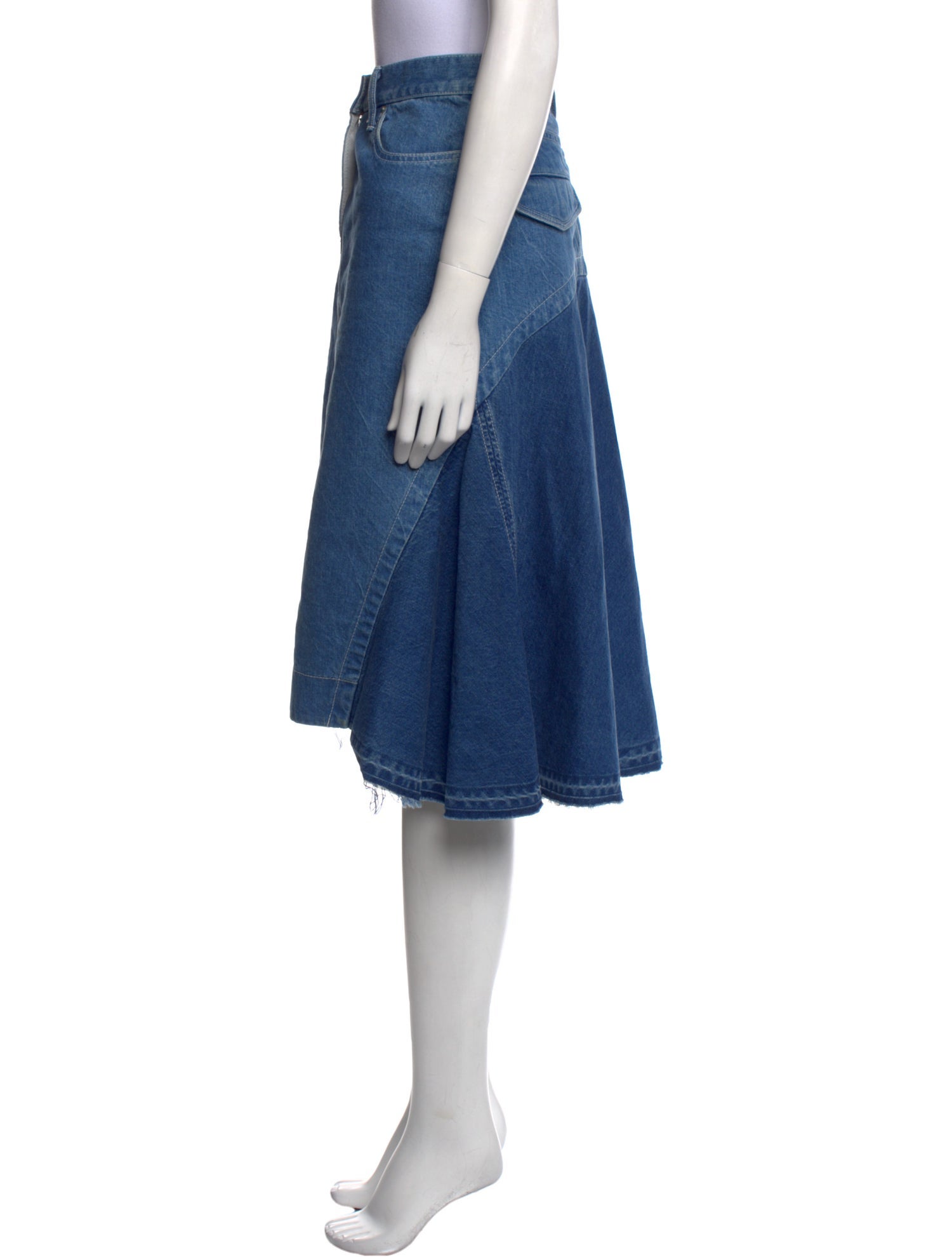 Sacai Raw-Edge Trim Knee-Length Skirt