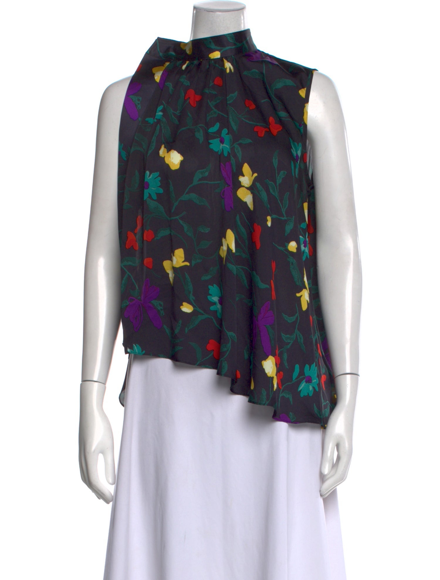 Sacai Floral Print Mock Neck Blouse