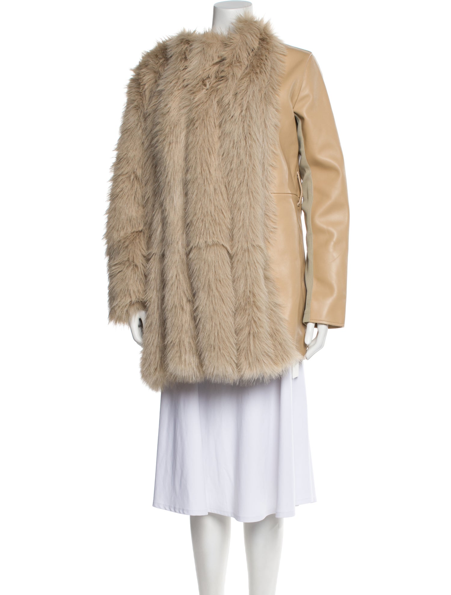 Sacai Calf Leather Faux Fur Coat