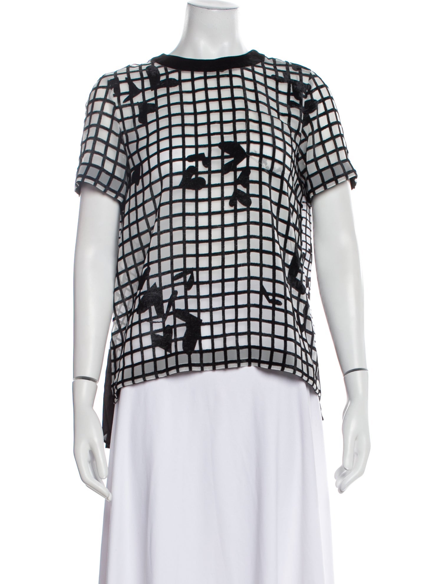 Sacai Plaid Print Crew Neck T-Shirt