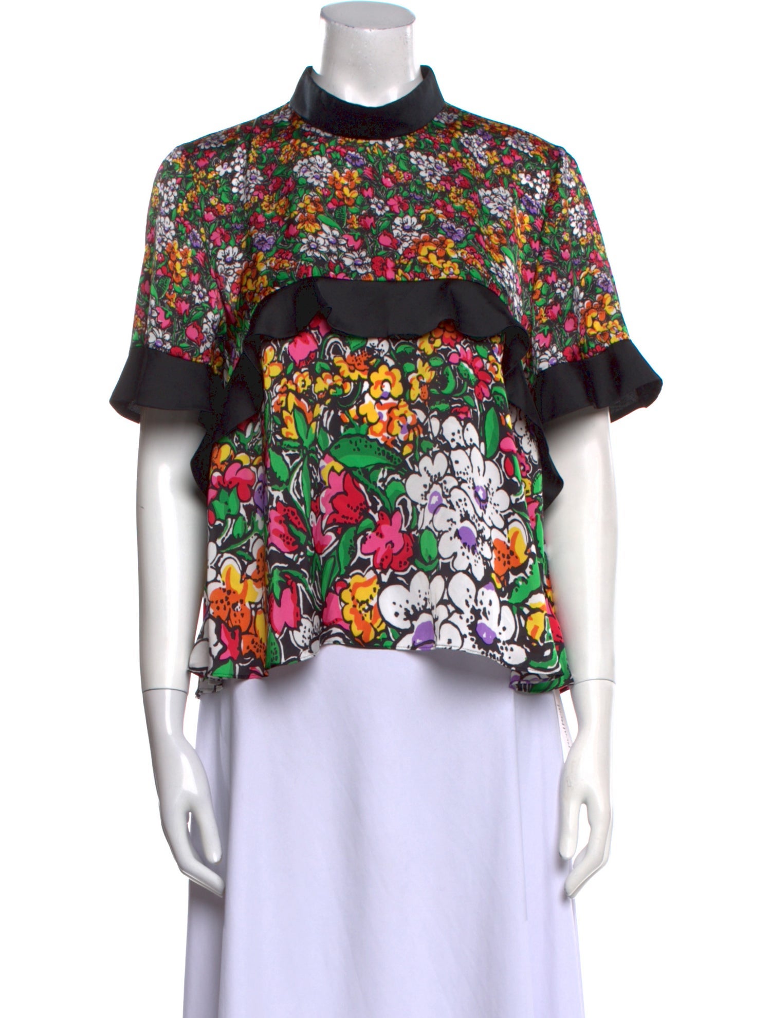 Sacai Floral Print Mock Neck Blouse