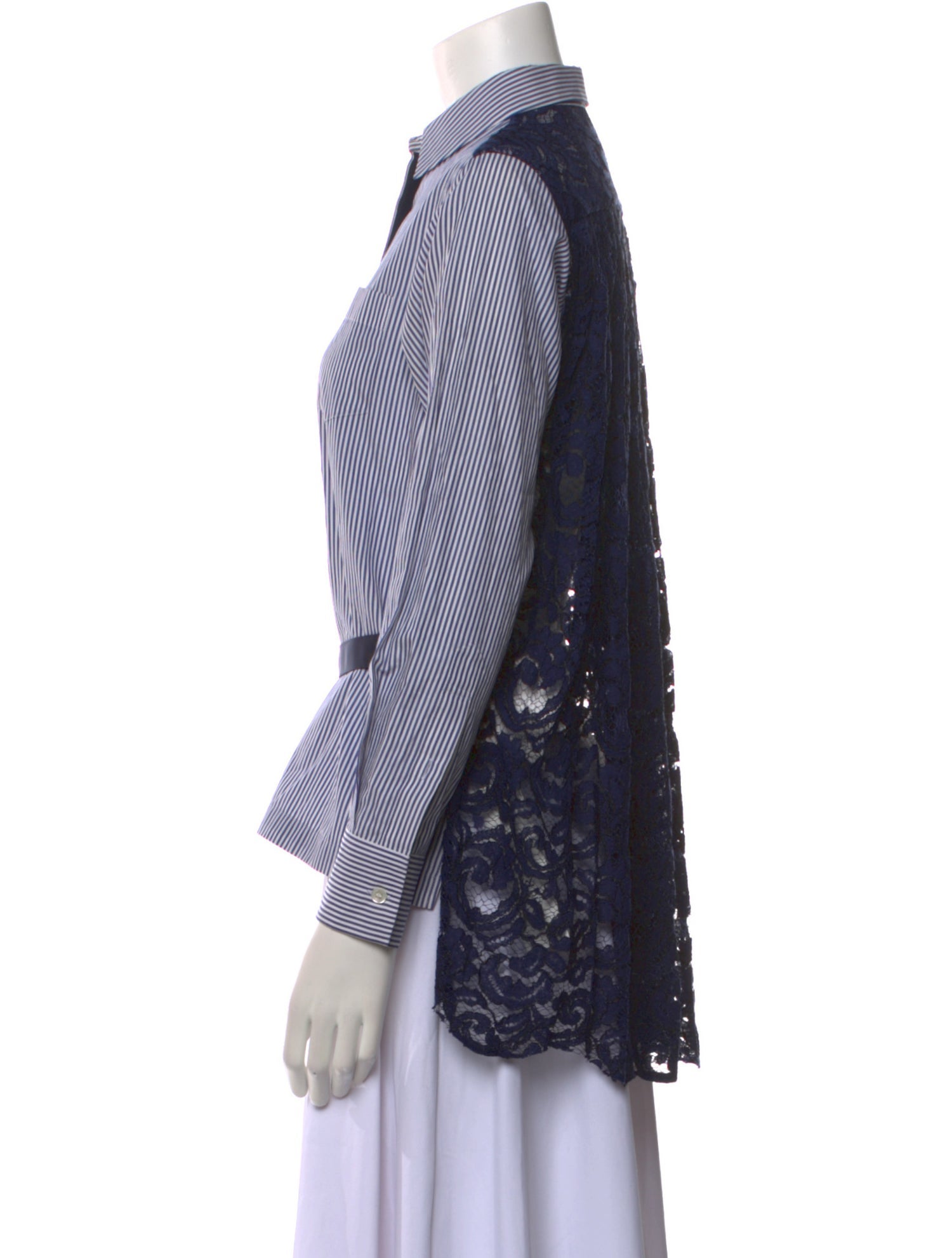 Sacai Striped Long Sleeve Button-Up Top