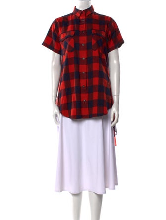 Sacai Plaid Print Mock Neck Button-Up Top