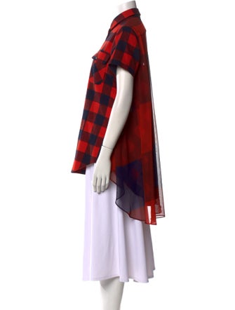 Sacai Plaid Print Mock Neck Button-Up Top