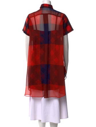 Sacai Plaid Print Mock Neck Button-Up Top