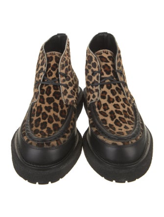 Sacai Ponyhair Animal Print Lace-Up Boots
