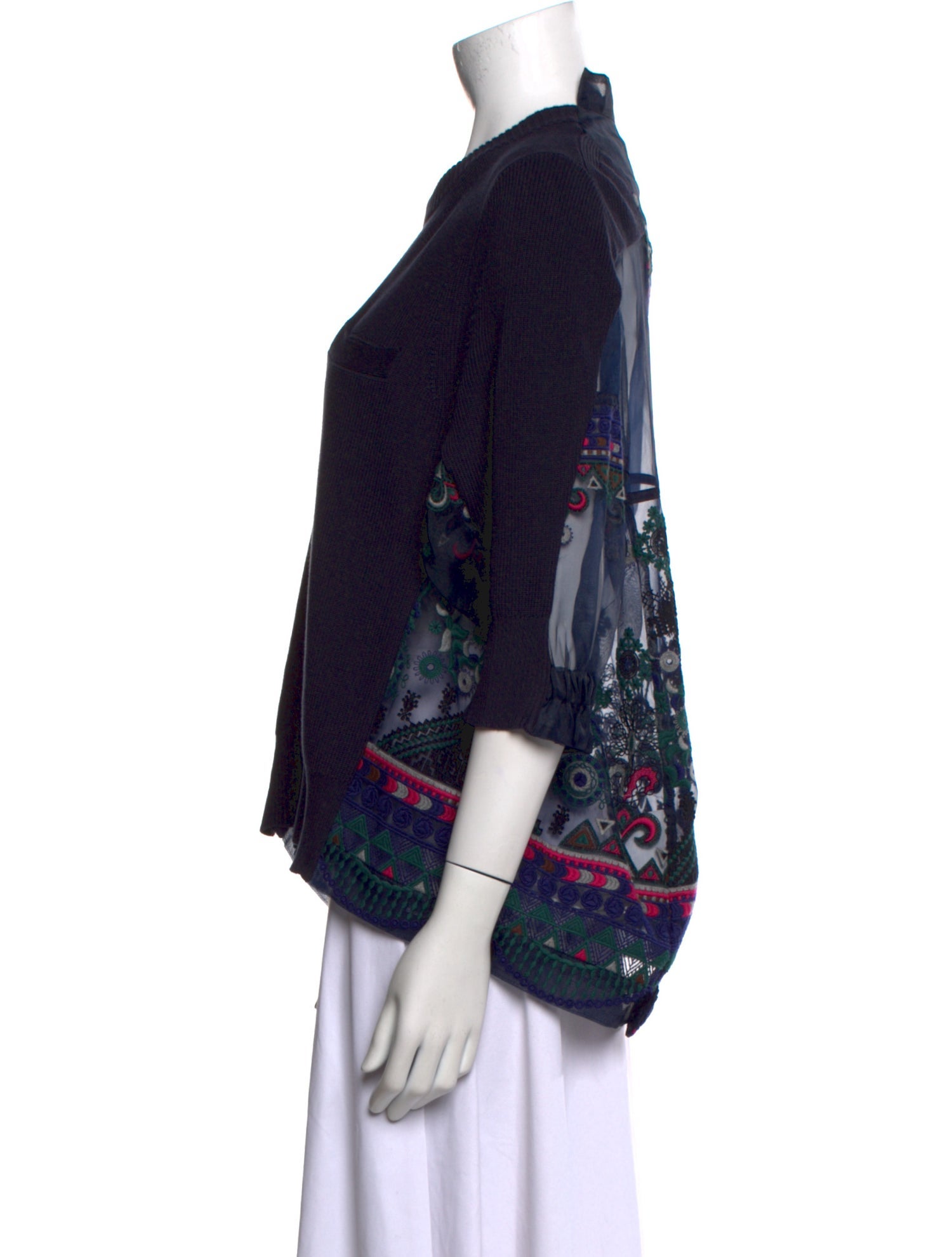 Sacai Mock Neck Three-Quarter Sleeve Top