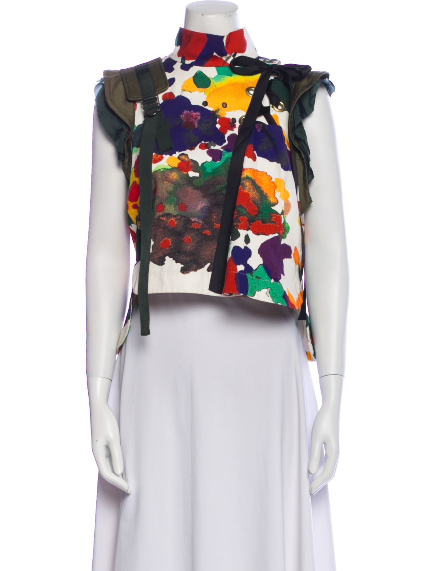 Sacai Floral Print Mock Neck Crop Top