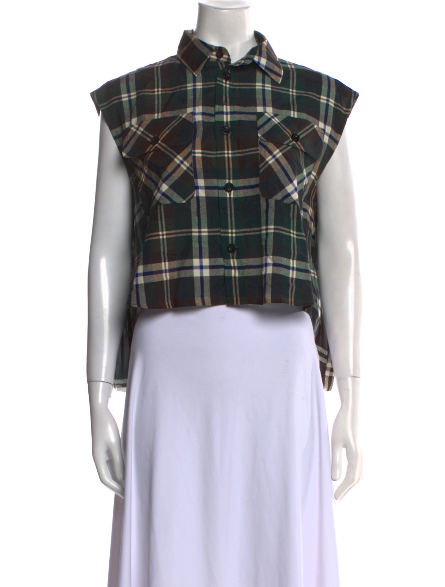 Sacai Plaid Print Short Sleeve Crop Top