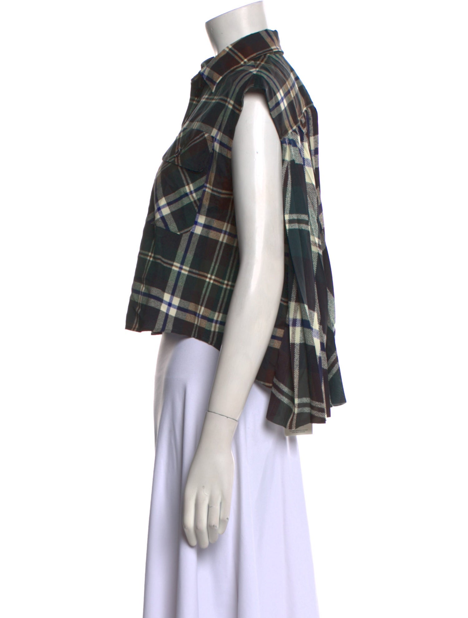 Sacai Plaid Print Short Sleeve Crop Top