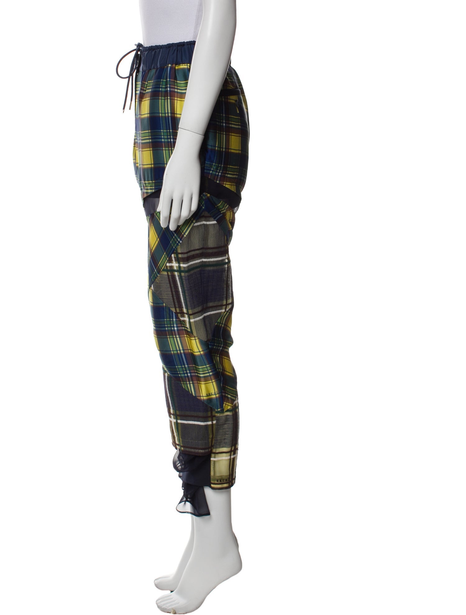 Sacai Plaid Print Straight Leg Pants