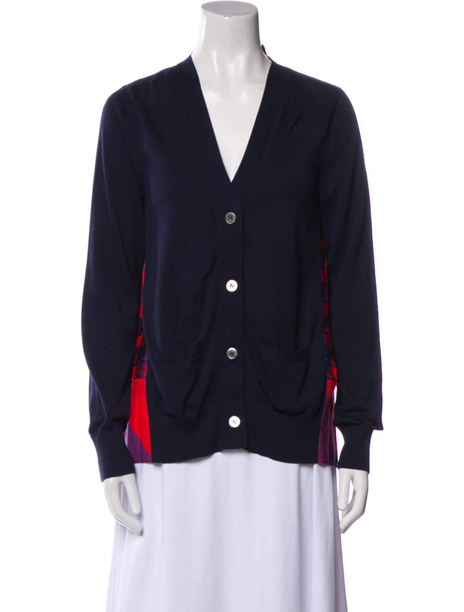 Sacai Colorblock Pattern V-Neck Sweater