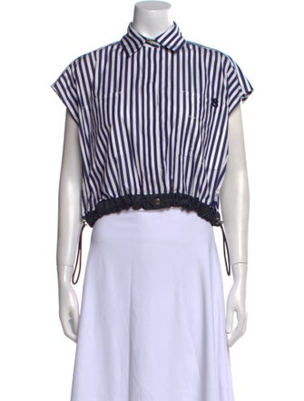 Sacai Striped Short Sleeve Crop Top