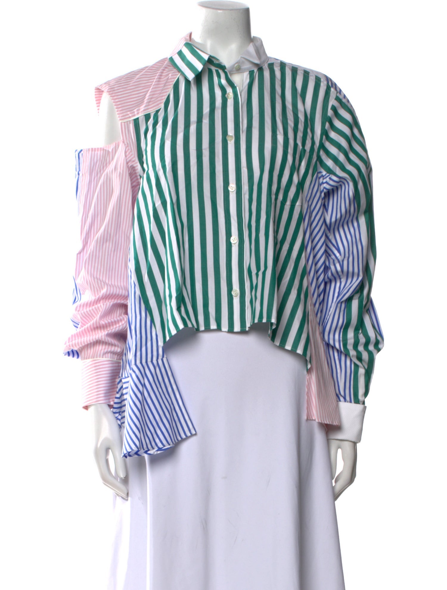 Sacai Striped Three-Quarter Sleeve Button-Up Top w/ Tags