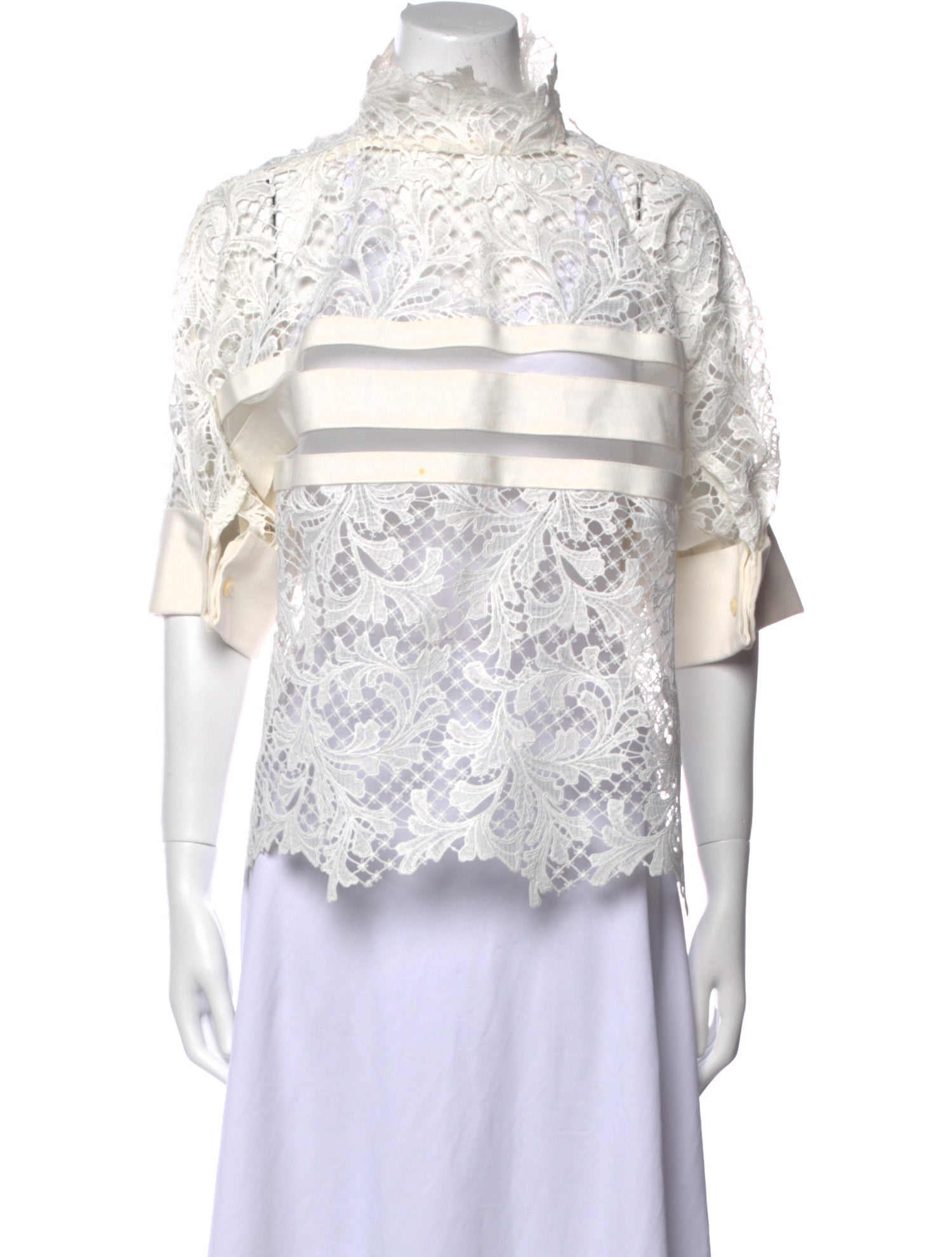 Sacai Lace Pattern Mock Neck Blouse